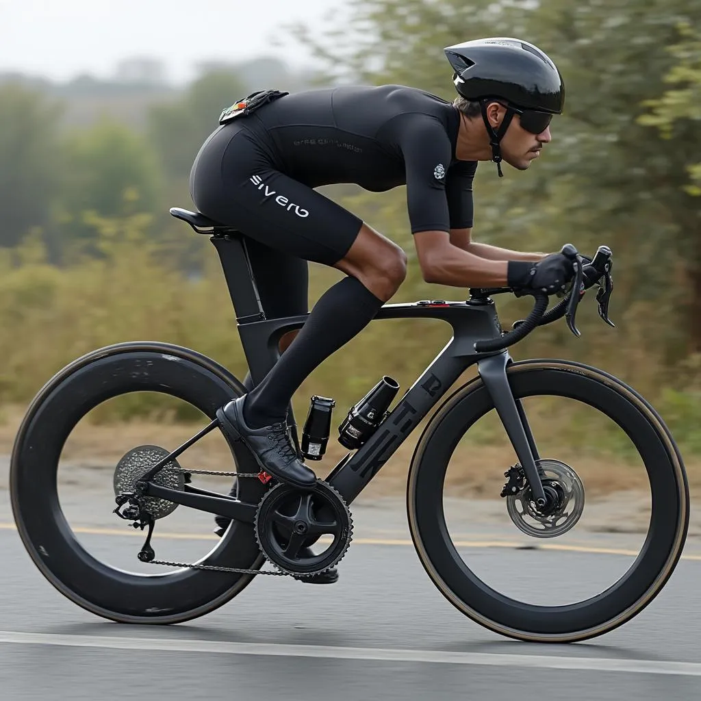 Elegantný karbónový cestný bicykel v akcii