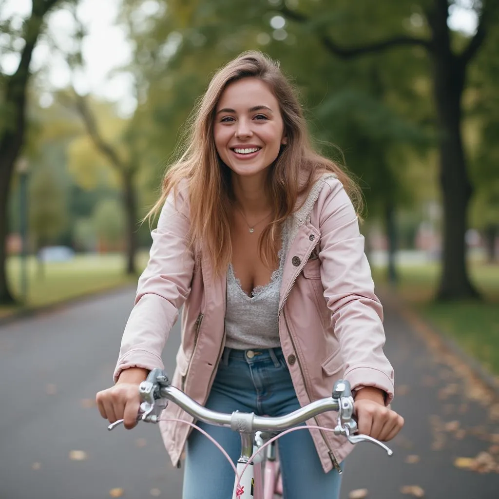 Jana so svojím novým mestským bicyklom